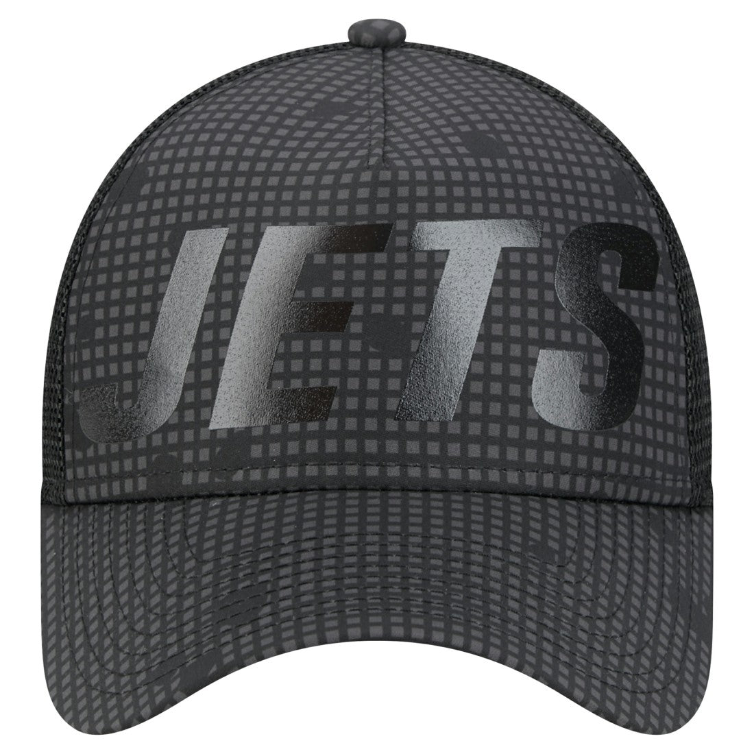 New York Jets New Era Throwback Midnight Ink Tonal Text A-Frame Trucker 9FORTY Adjustable Hat Black