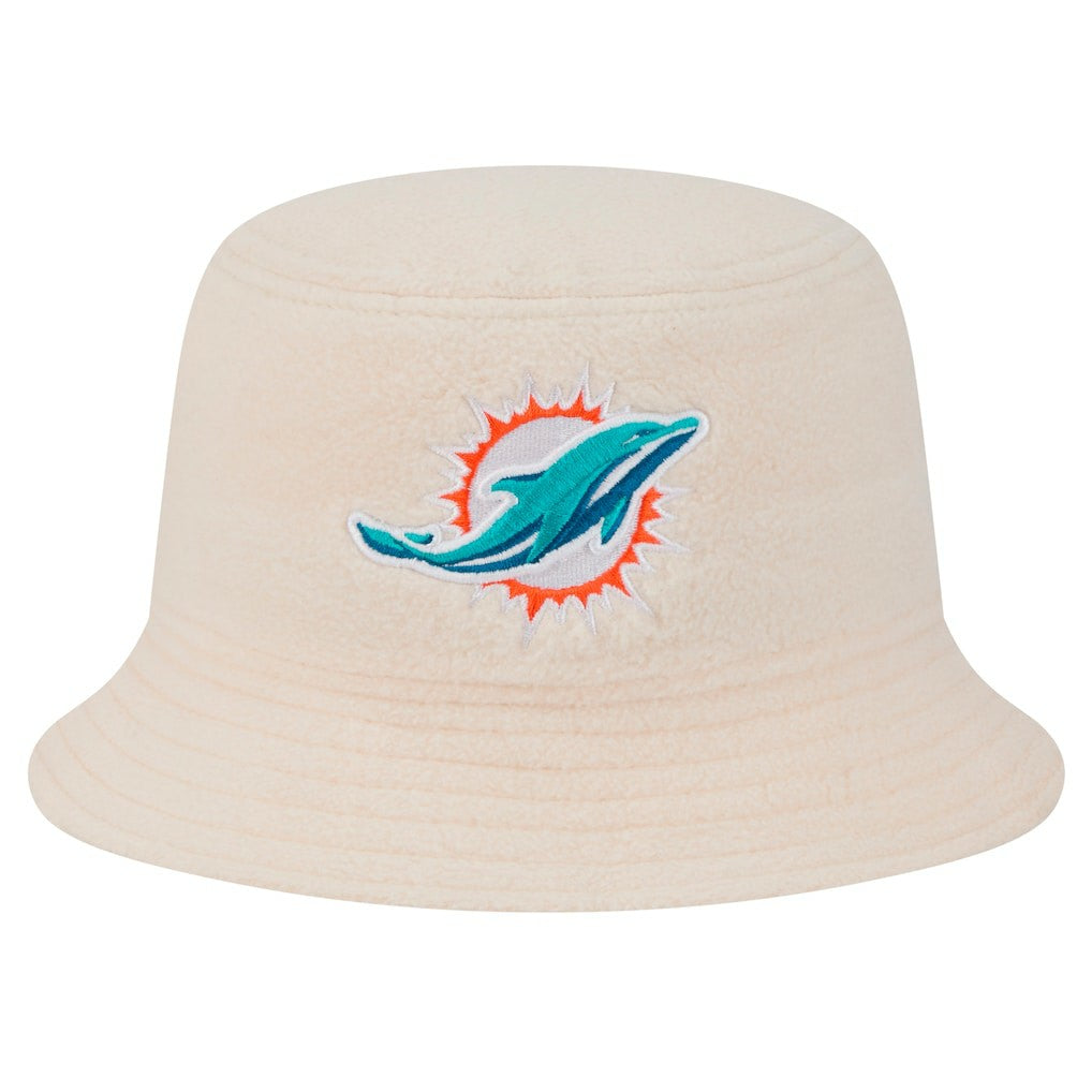 Miami Dolphins New Era Women's Cozy Sherpa Bucket Hat Cream