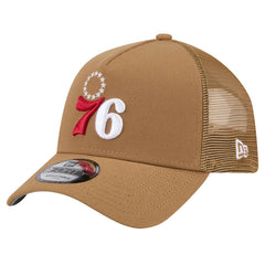 Philadelphia 76ers 9FORTY A-Frame Trucker Adjustable Hat Tan | New Era