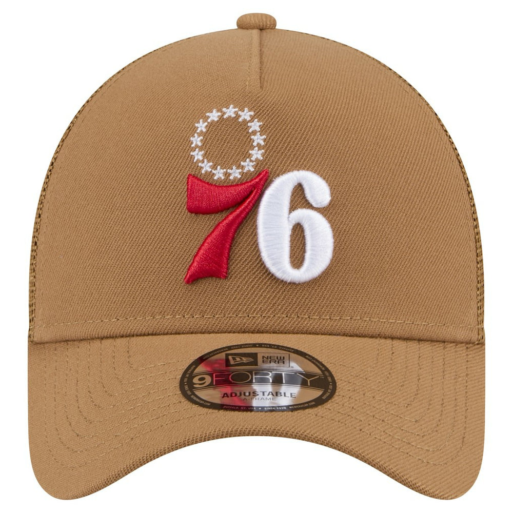 Philadelphia 76ers 9FORTY A-Frame Trucker Adjustable Hat Tan | New Era