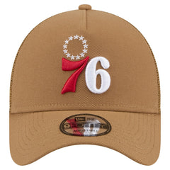Philadelphia 76ers 9FORTY A-Frame Trucker Adjustable Hat Tan | New Era
