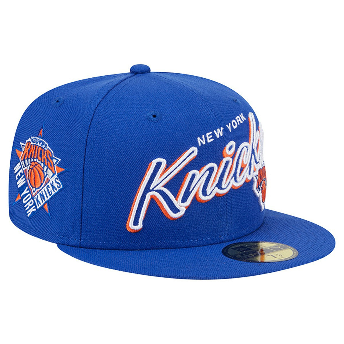 New York Knicks Sport Night Script Sided 59FIFTY Fitted Hat Blue | New Era US