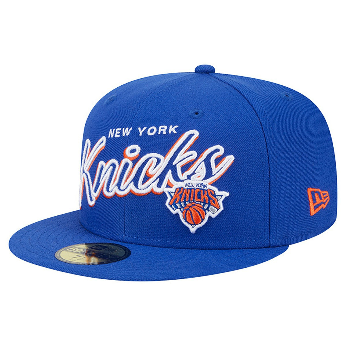 New York Knicks Sport Night Script Sided 59FIFTY Fitted Hat Blue | New Era US