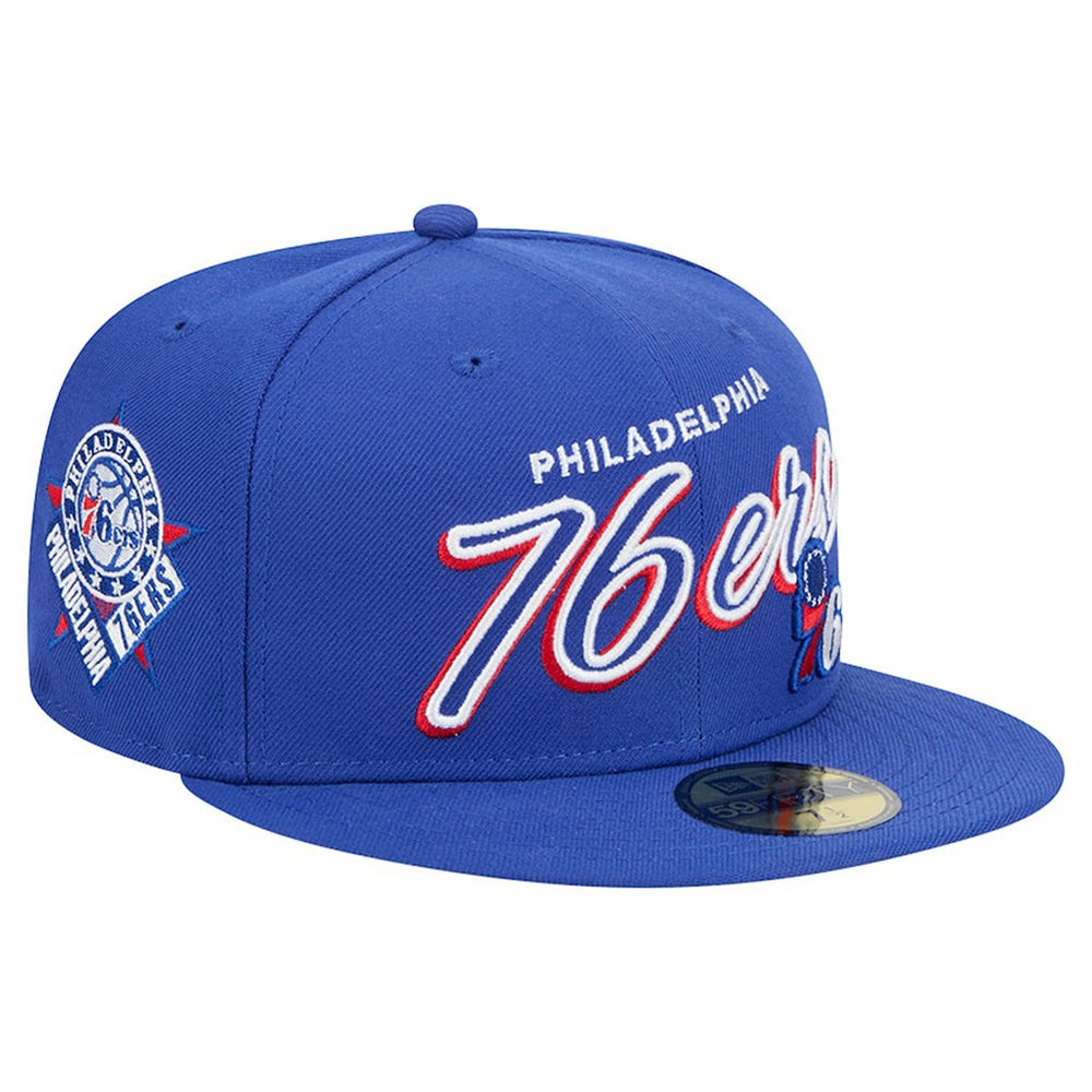 Philadelphia 76ers Sport Night Script Sided 59FIFTY Fitted Hat Royal | New Era for sale
