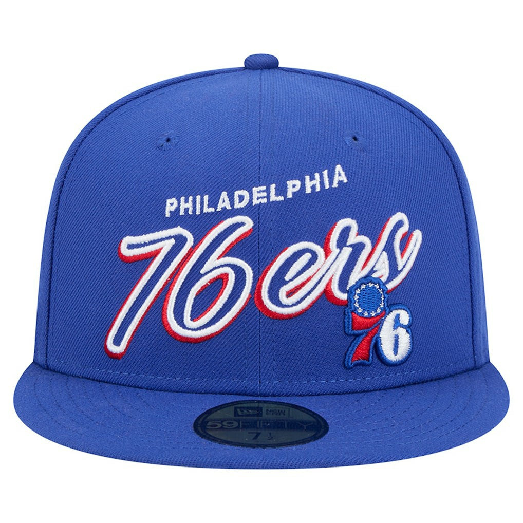 Philadelphia 76ers Sport Night Script Sided 59FIFTY Fitted Hat Royal | New Era for sale