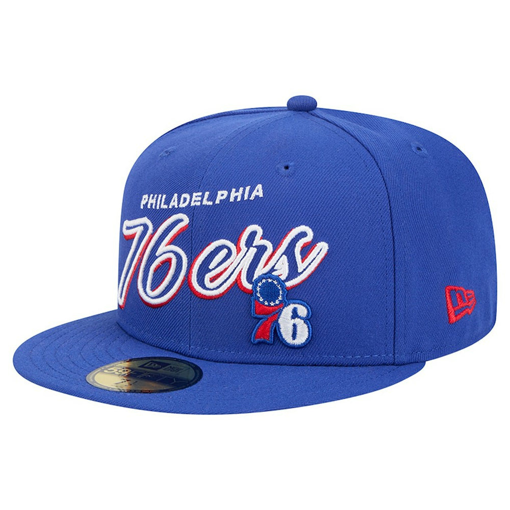Philadelphia 76ers Sport Night Script Sided 59FIFTY Fitted Hat Royal | New Era for sale