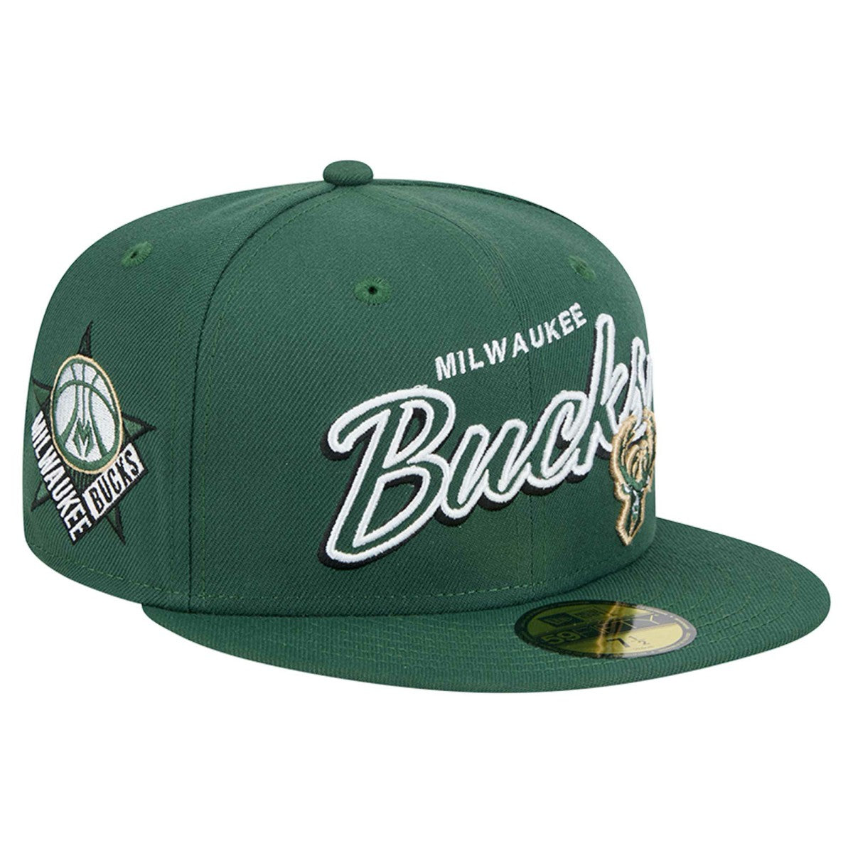 Milwaukee Bucks Sport Night Script Sided 59FIFTY Fitted Hat Hunter Green | New Era discount