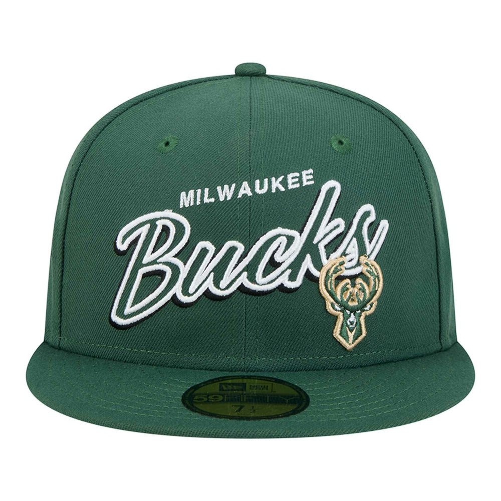 Milwaukee Bucks Sport Night Script Sided 59FIFTY Fitted Hat Hunter Green | New Era discount
