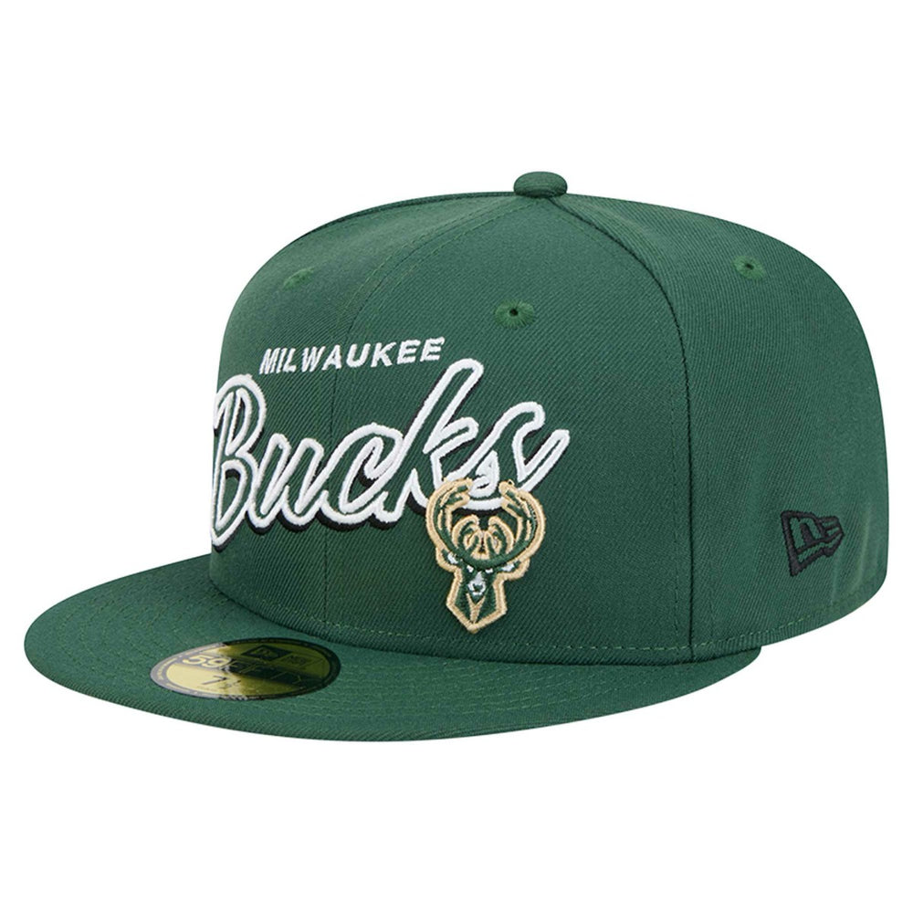 Milwaukee Bucks Sport Night Script Sided 59FIFTY Fitted Hat Hunter Green | New Era discount