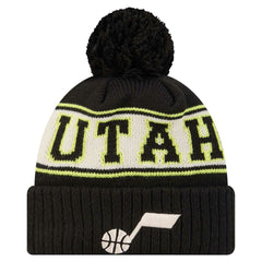Utah Jazz Throwback Retro Cuffed Knit Hat with Pom Black | New Era online