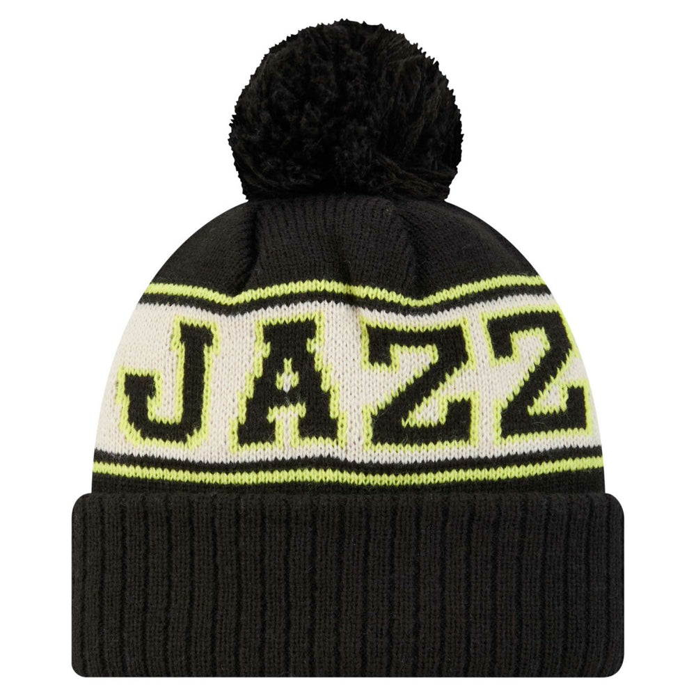Utah Jazz Throwback Retro Cuffed Knit Hat with Pom Black | New Era online