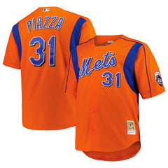 Mike Piazza New York Mets Mitchell & Ness Big & Tall Cooperstown Mesh Batting Practice Jersey - Orange - Mitchell & Ness Sale