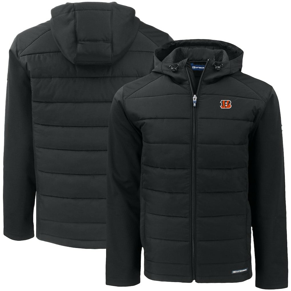 Cincinnati Bengals Cutter & Buck Big & Tall Evoke Hybrid Eco Softshell Recycled Full-Zip Hooded Jacket Black