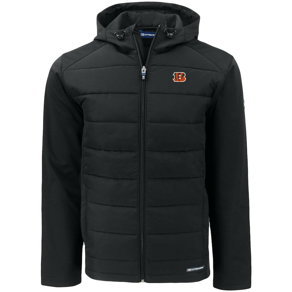 Cincinnati Bengals Cutter & Buck Big & Tall Evoke Hybrid Eco Softshell Recycled Full-Zip Hooded Jacket Black