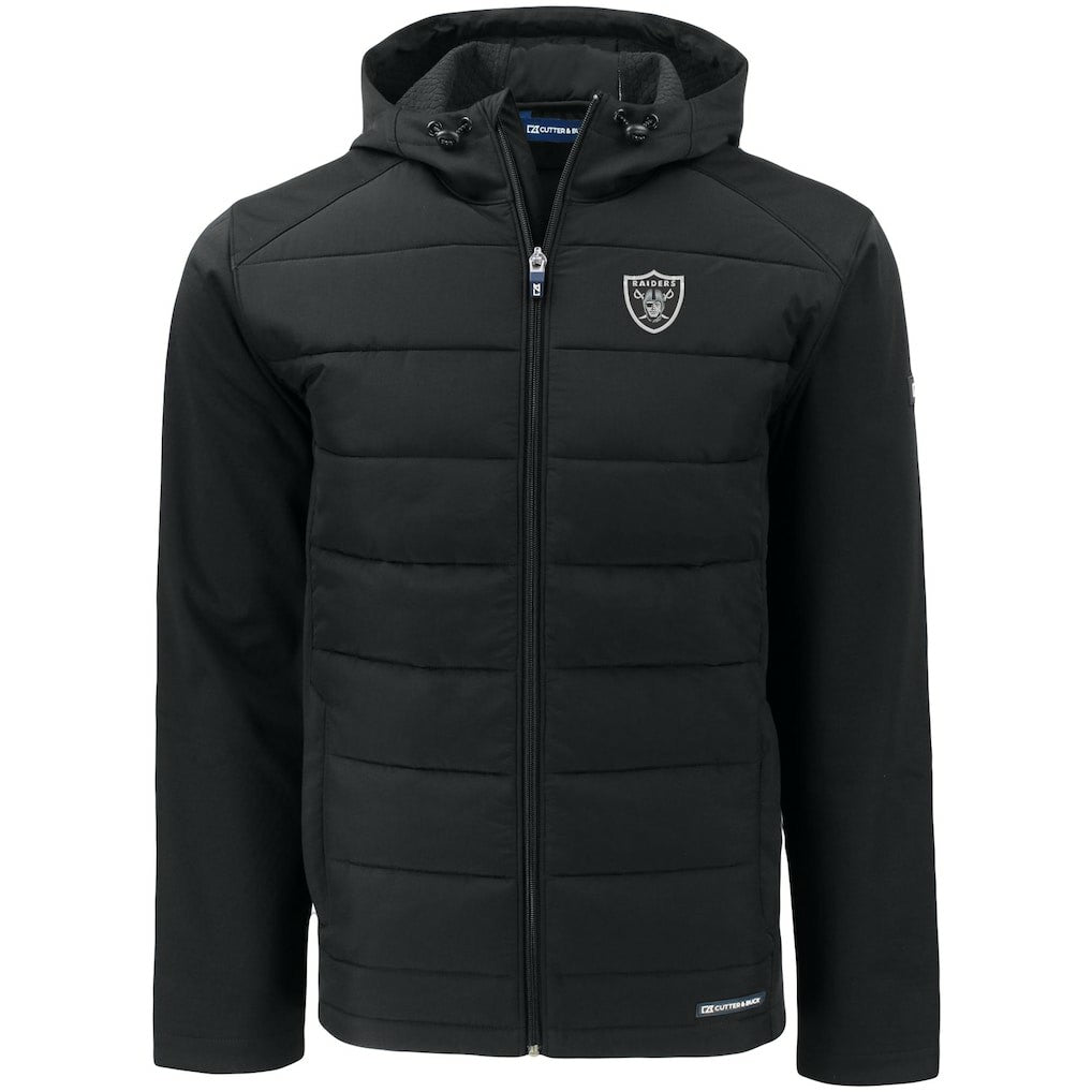 Las Vegas Raiders Cutter & Buck Big & Tall Evoke Hybrid Eco Softshell Recycled Full-Zip Hooded Jacket Black
