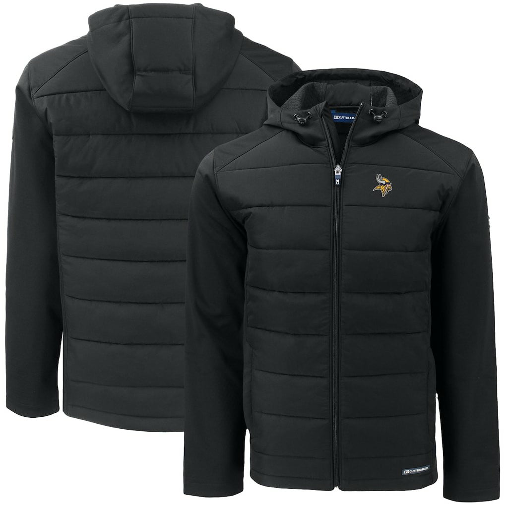 Minnesota Vikings Cutter & Buck Big & Tall Evoke Hybrid Eco Softshell Recycled Full-Zip Hooded Jacket Black