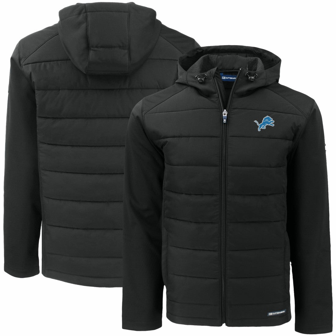 Detroit Lions Cutter & Buck Big & Tall Evoke Hybrid Eco Softshell Recycled Full-Zip Hooded Jacket Black
