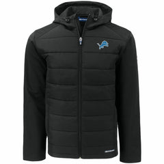 Detroit Lions Cutter & Buck Big & Tall Evoke Hybrid Eco Softshell Recycled Full-Zip Hooded Jacket Black