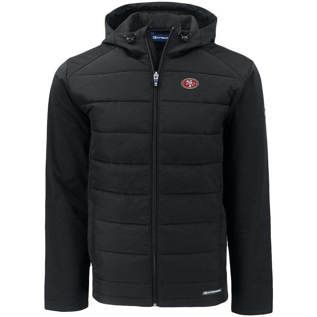 San Francisco 49ers Cutter & Buck Big & Tall Evoke Hybrid Eco Softshell Recycled Full-Zip Hooded Jacket Black