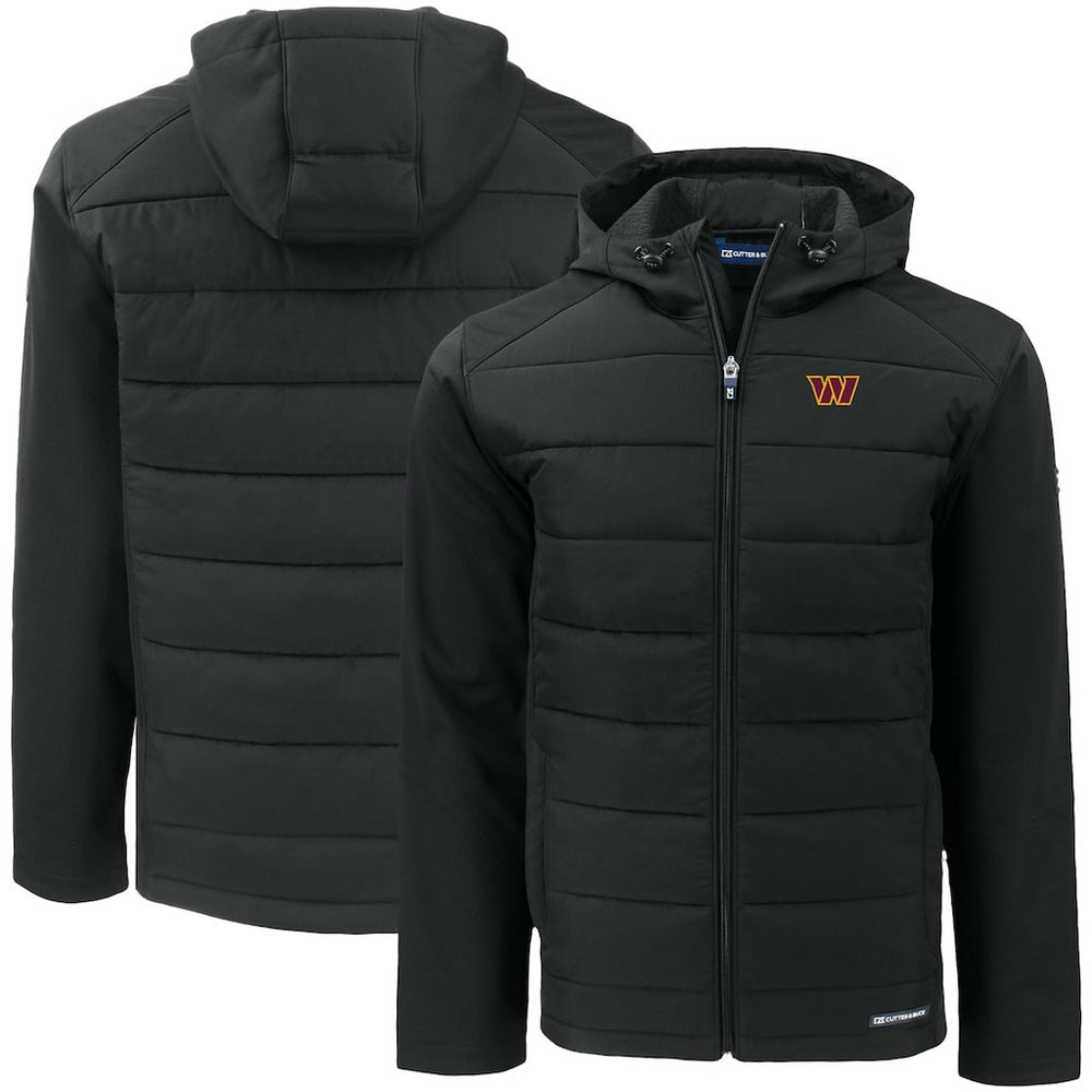 Washington Commanders Cutter & Buck Big & Tall Evoke Hybrid Eco Softshell Recycled Full-Zip Hooded Jacket Black