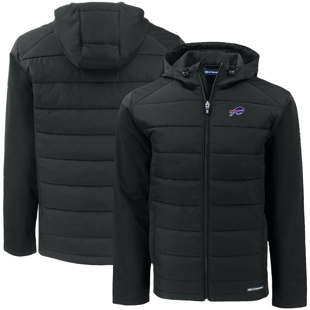 Buffalo Bills Cutter & Buck Big & Tall Evoke Hybrid Eco Softshell Recycled Full-Zip Hooded Jacket Black