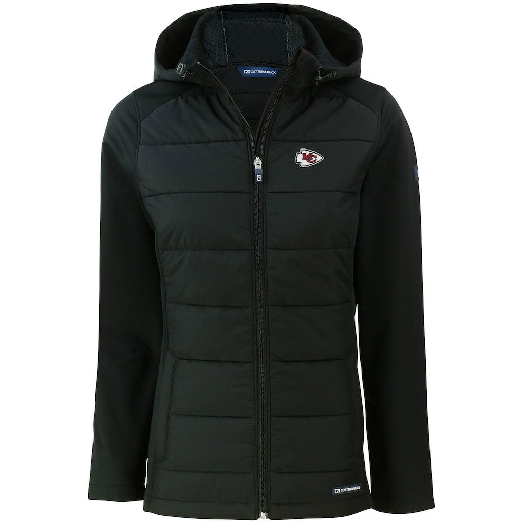 Kansas City Chiefs Cutter & Buck Women's Evoke PrimaLoft Hybrid Eco Softshell Recycled Full-Zip Hooded Jacket Black