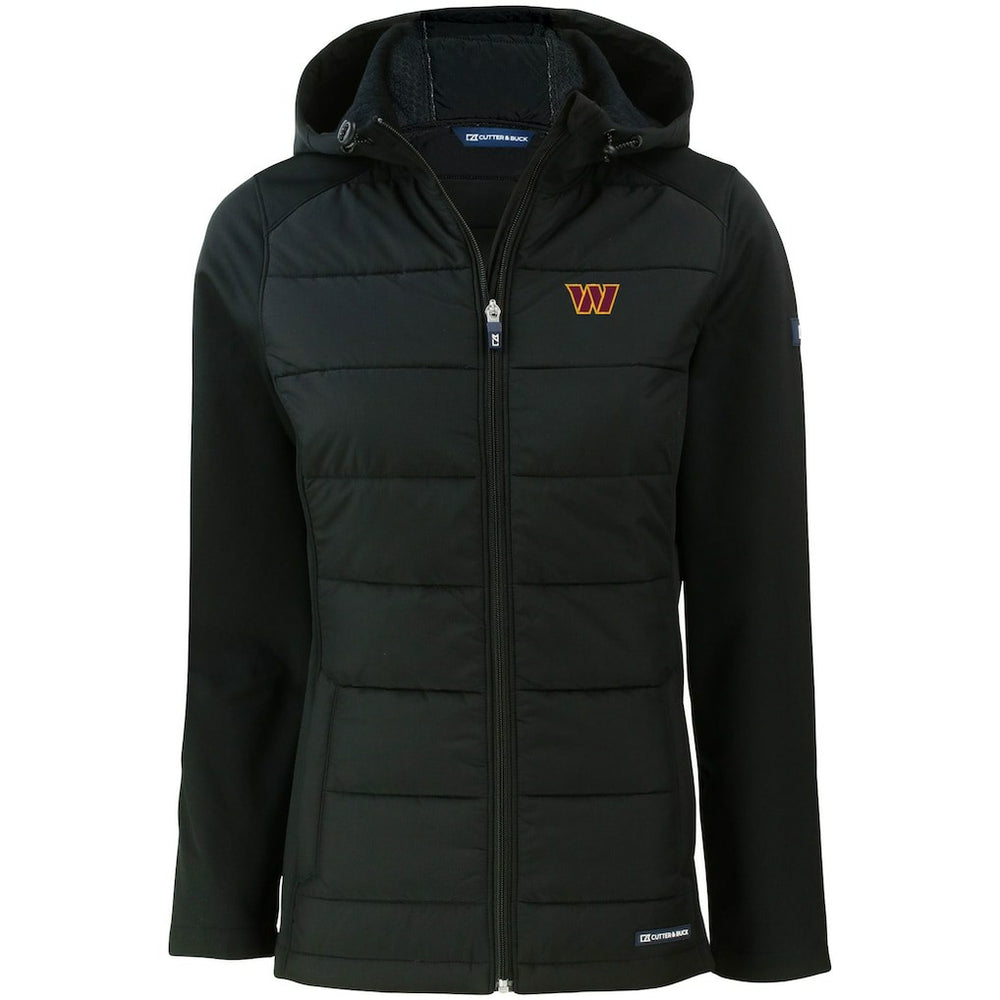 Washington Commanders Cutter & Buck Women's Evoke PrimaLoft Hybrid Eco Softshell Recycled Full-Zip Hooded Jacket Black