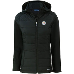 Pittsburgh Steelers Cutter & Buck Women's Evoke PrimaLoft Hybrid Eco Softshell Recycled Full-Zip Hooded Jacket Black