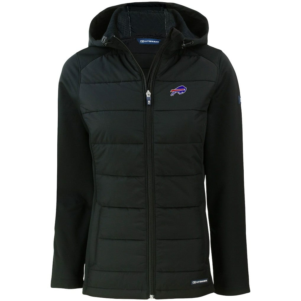 Buffalo Bills Cutter & Buck Women's Evoke PrimaLoft Hybrid Eco Softshell Recycled Full-Zip Hooded Jacket Black