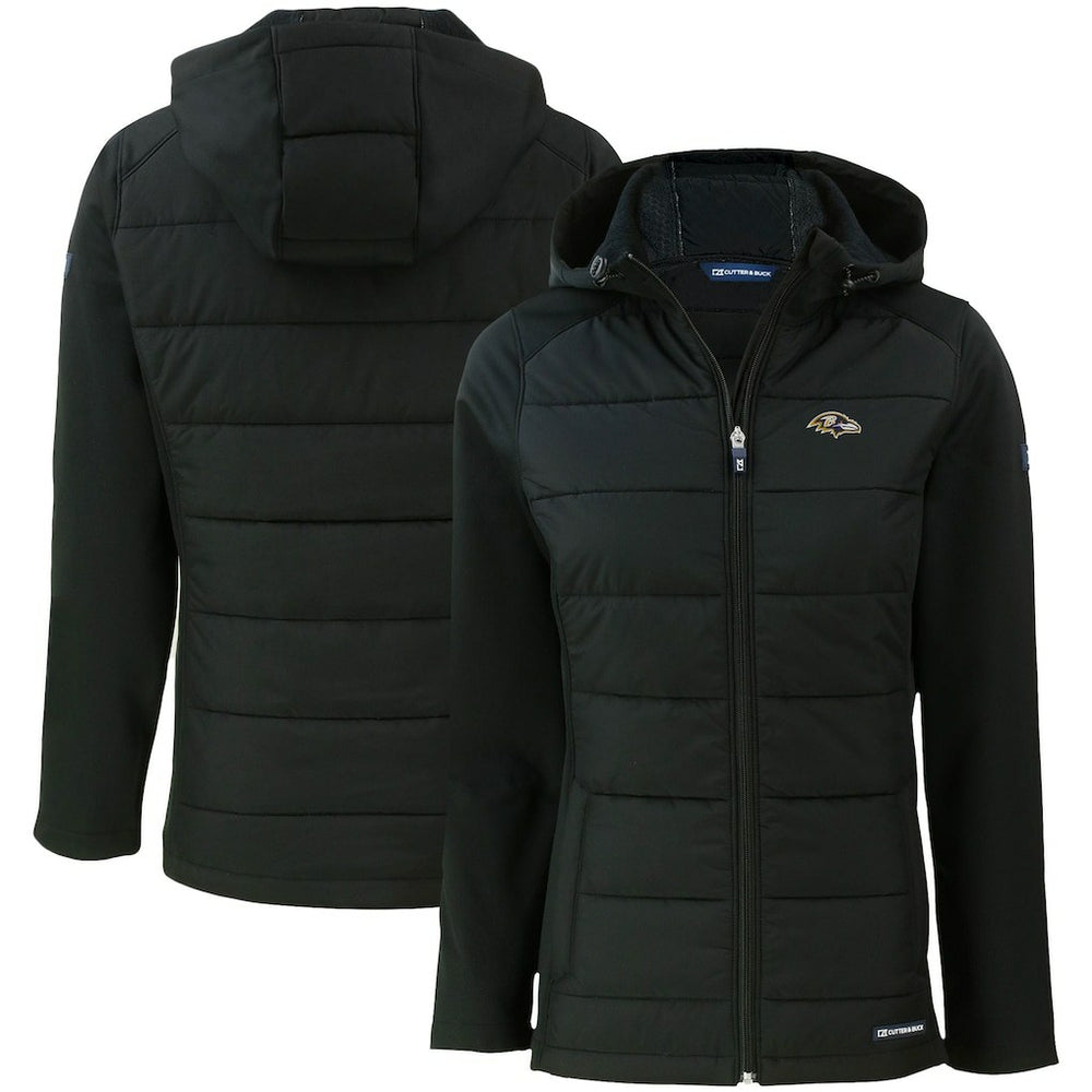 Baltimore Ravens Cutter & Buck Women's Evoke PrimaLoft Hybrid Eco Softshell Recycled Full-Zip Hooded Jacket Black