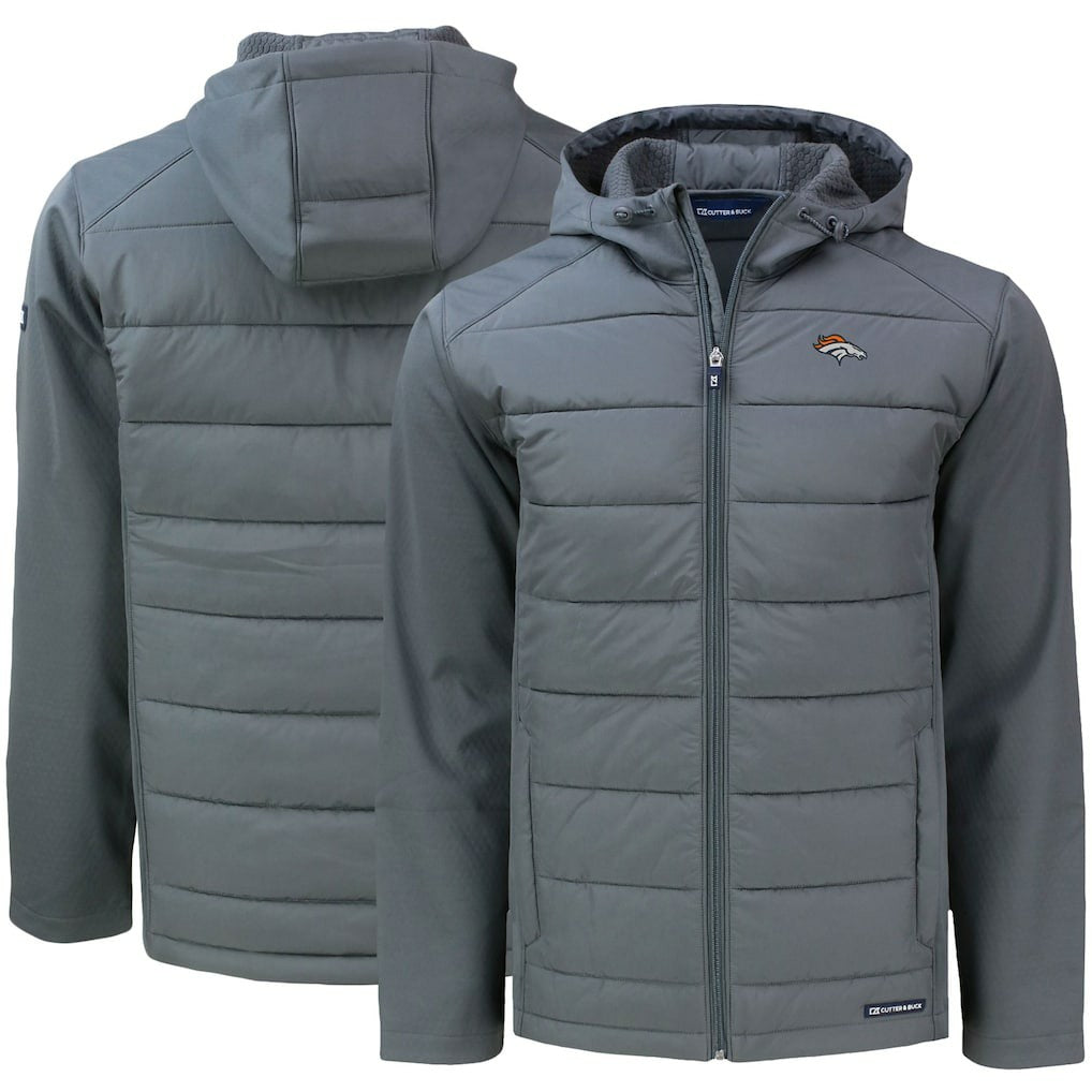 Denver Broncos Cutter & Buck Evoke PrimaLoft Hybrid Eco Softshell Recycled Full-Zip Hooded Jacket Gray