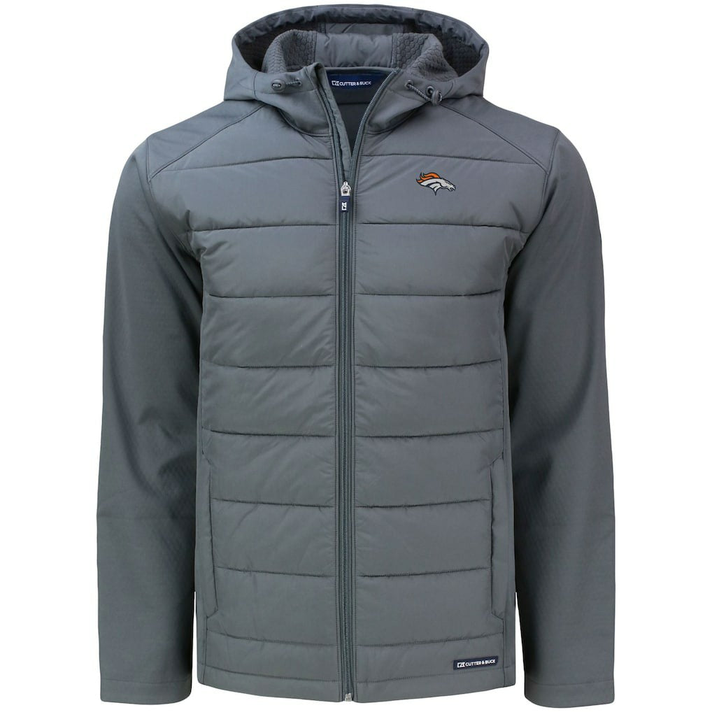 Denver Broncos Cutter & Buck Evoke PrimaLoft Hybrid Eco Softshell Recycled Full-Zip Hooded Jacket Gray