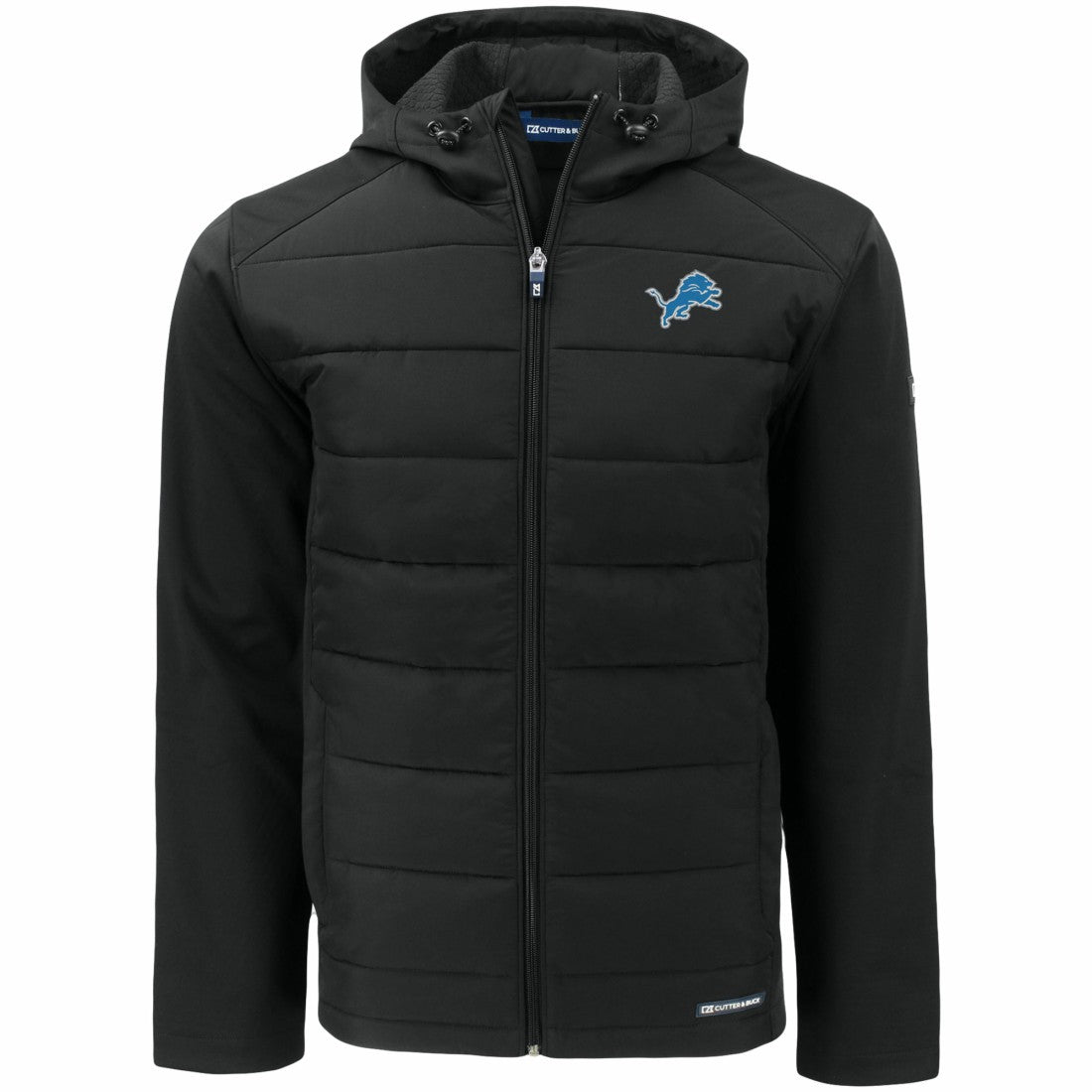 Detroit Lions Cutter & Buck Evoke PrimaLoft Hybrid Eco Softshell Recycled Full-Zip Hooded Jacket Black