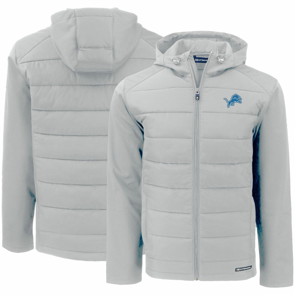 Detroit Lions Cutter & Buck Evoke PrimaLoft Hybrid Eco Softshell Recycled Full-Zip Hooded Jacket Gray