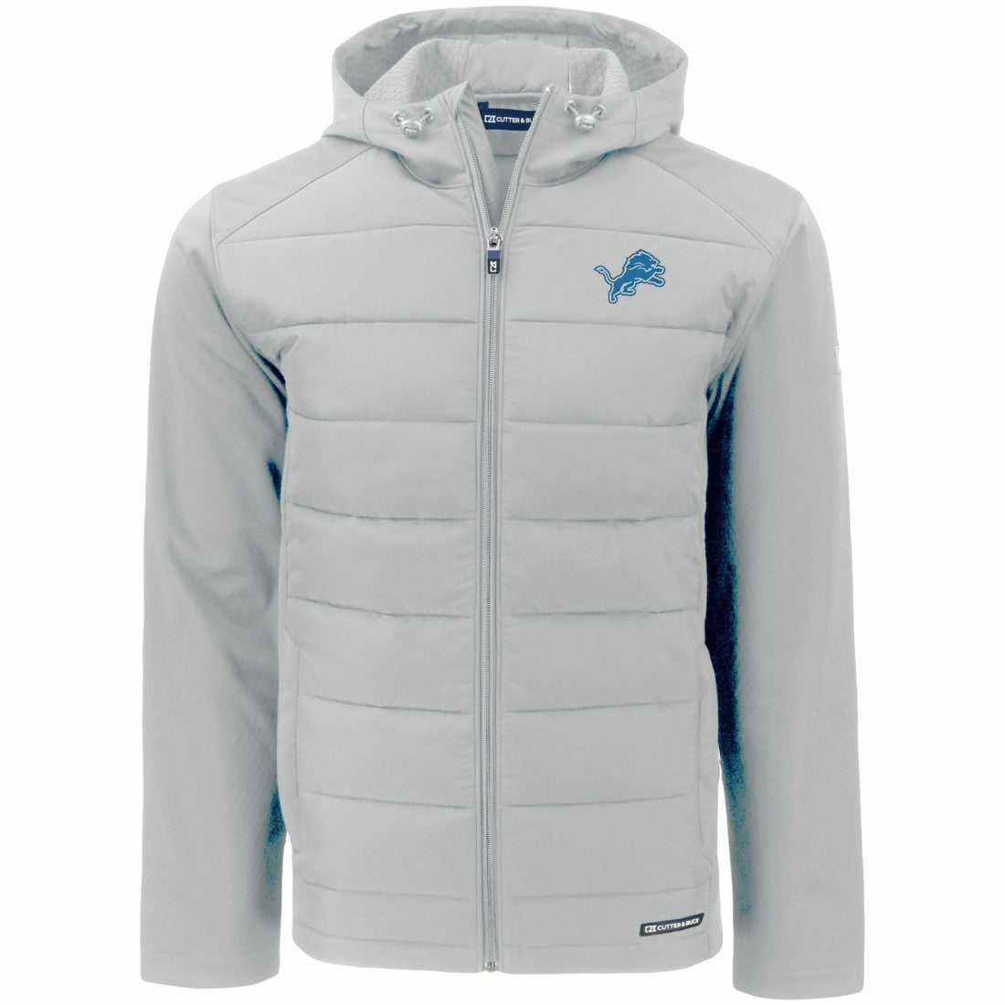 Detroit Lions Cutter & Buck Evoke PrimaLoft Hybrid Eco Softshell Recycled Full-Zip Hooded Jacket Gray