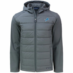 Detroit Lions Cutter & Buck Evoke PrimaLoft Hybrid Eco Softshell Recycled Full-Zip Hooded Jacket Gray