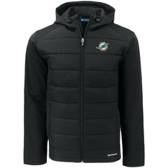 Miami Dolphins Cutter & Buck Evoke PrimaLoft Hybrid Eco Softshell Recycled Full-Zip Hooded Jacket Black