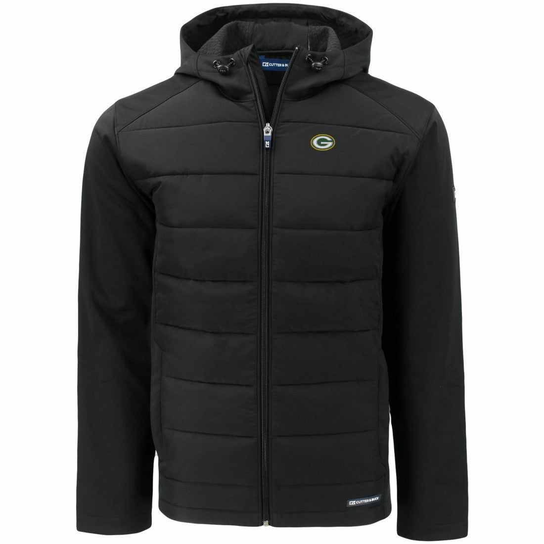 Green Bay Packers Cutter & Buck Evoke PrimaLoft Hybrid Eco Softshell Recycled Full-Zip Hooded Jacket Black