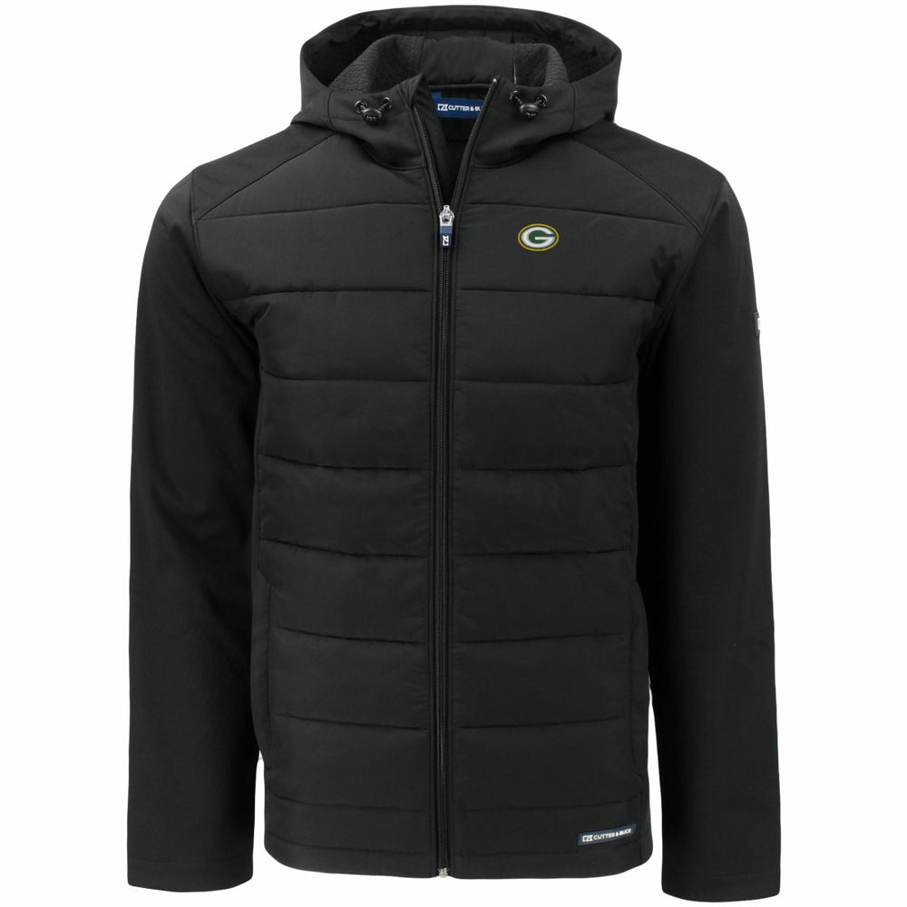 Green Bay Packers Cutter & Buck Evoke PrimaLoft Hybrid Eco Softshell Recycled Full-Zip Hooded Jacket Black