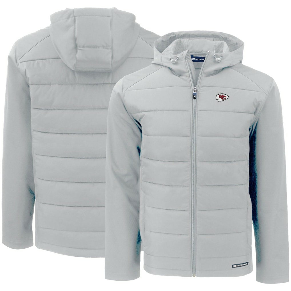 Kansas City Chiefs Cutter & Buck Evoke PrimaLoft Hybrid Eco Softshell Recycled Full-Zip Hooded Jacket Gray