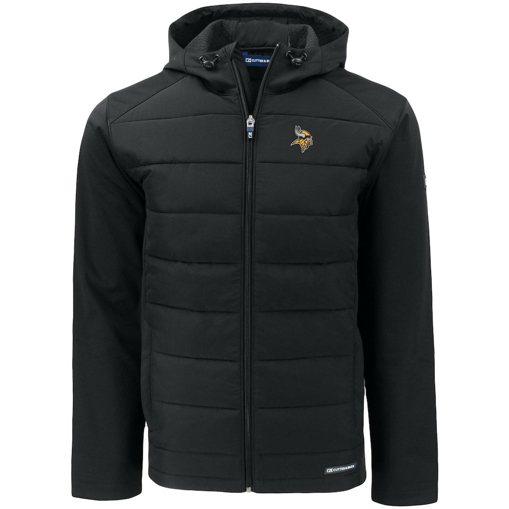 Minnesota Vikings Cutter & Buck Evoke PrimaLoft Hybrid Eco Softshell Recycled Full-Zip Hooded Jacket Black