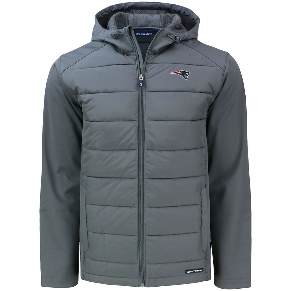 New England Patriots Cutter & Buck Evoke PrimaLoft Hybrid Eco Softshell Recycled Full-Zip Hooded Jacket Gray