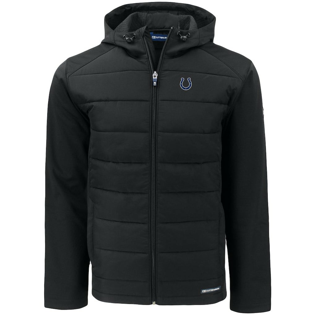 Indianapolis Colts Cutter & Buck Evoke PrimaLoft Hybrid Eco Softshell Recycled Full-Zip Hooded Jacket Black