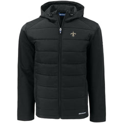 New Orleans Saints Cutter & Buck Evoke PrimaLoft Hybrid Eco Softshell Recycled Full-Zip Hooded Jacket Black