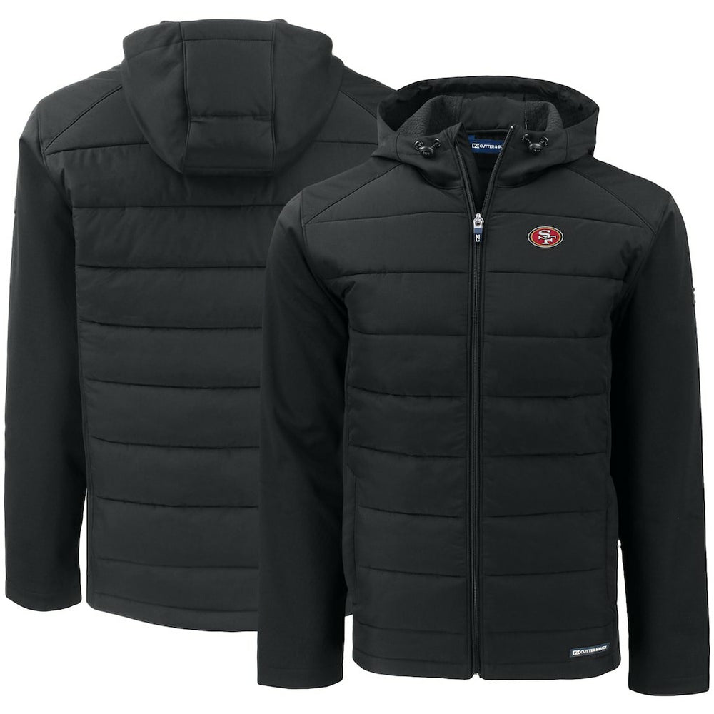 San Francisco 49ers Cutter & Buck Evoke PrimaLoft Hybrid Eco Softshell Recycled Full-Zip Hooded Jacket Black