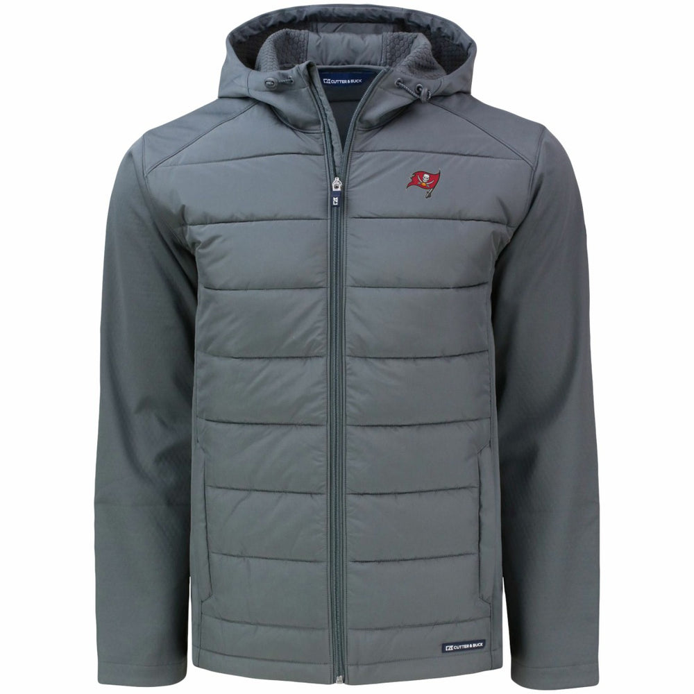Tampa Bay Buccaneers Cutter & Buck Evoke PrimaLoft Hybrid Eco Softshell Recycled Full-Zip Hooded Jacket Gray