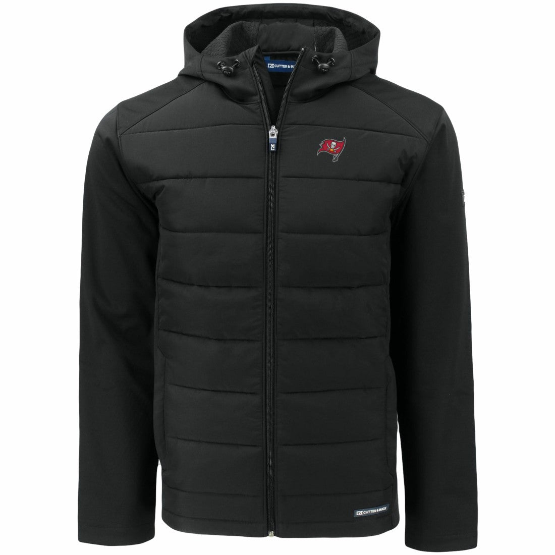 Tampa Bay Buccaneers Cutter & Buck Evoke PrimaLoft Hybrid Eco Softshell Recycled Full-Zip Hooded Jacket Black