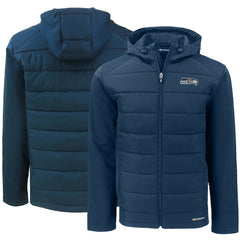Seattle Seahawks Cutter & Buck Evoke PrimaLoft Hybrid Eco Softshell Recycled Full-Zip Hooded Jacket College Navy
