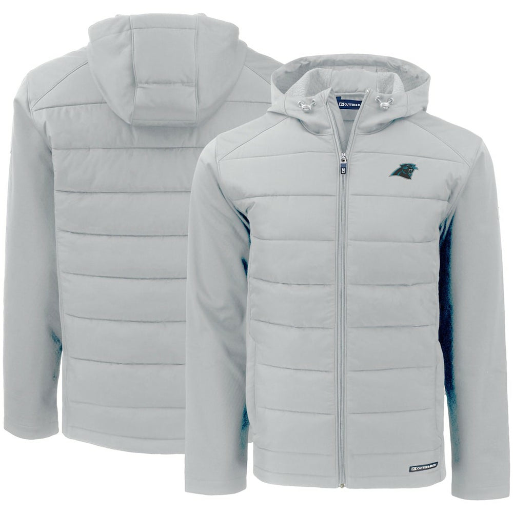 Carolina Panthers Cutter & Buck Evoke PrimaLoft Hybrid Eco Softshell Recycled Full-Zip Hooded Jacket Gray