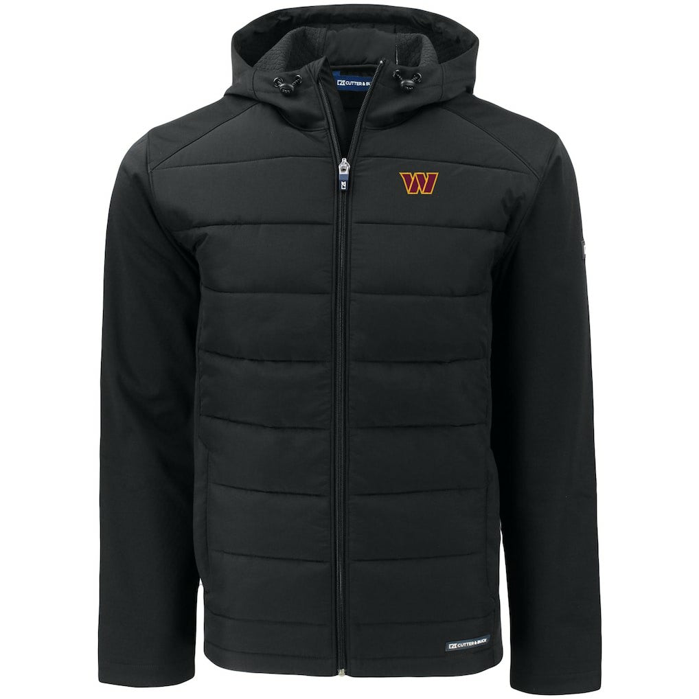 Washington Commanders Cutter & Buck Evoke PrimaLoft Hybrid Eco Softshell Recycled Full-Zip Hooded Jacket Black